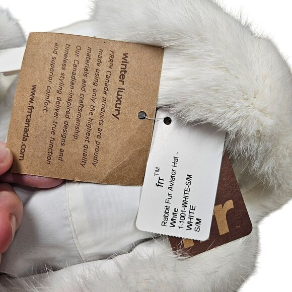 FRR NWT Rabbit Fur Aviator Trapper Hat Water Repellent White‎ S/M Snow Bunny - Picture 2 of 13